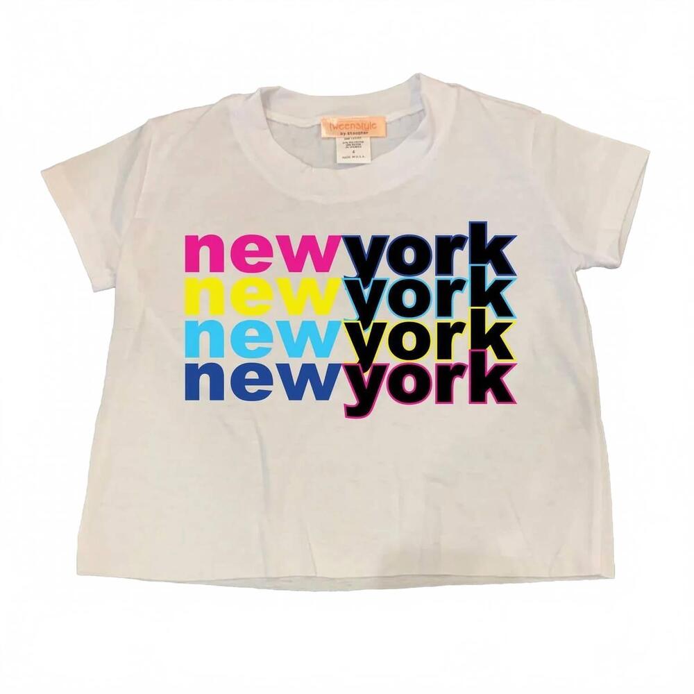 NEW TWEENSTYLE boys' new york in color print on jersey short sleeve tee in white